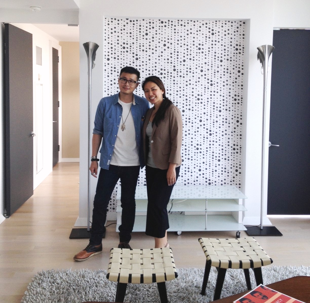 Chinese Real Estate Agent Eileen Hsu with her customer at his penthouse condo