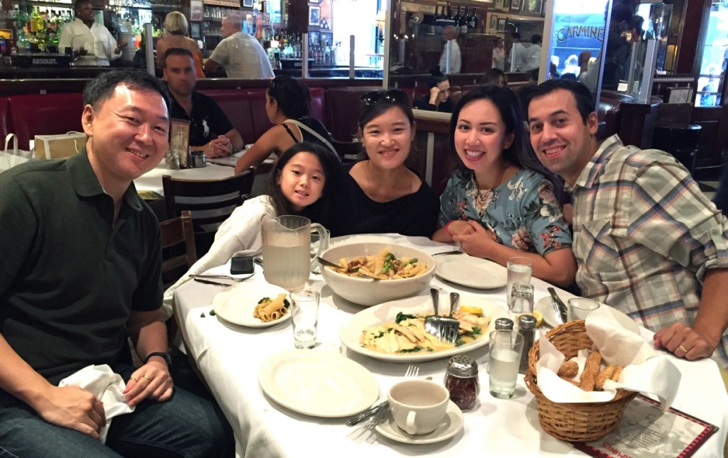 Eileen and Morgan enjoy a great meal with Hong Family from South Korea