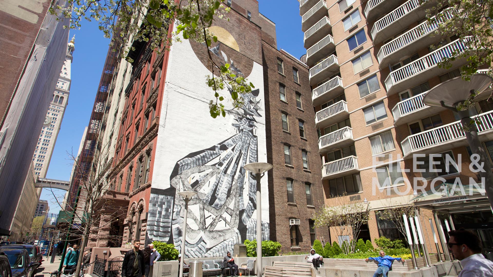 Kips bay interesting building with arts on the side of the building.